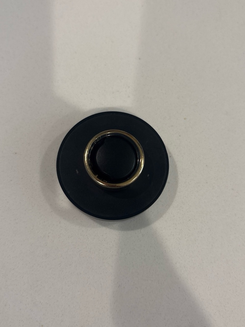 Black Round Button Ring Accent with Gold Trim